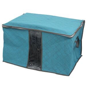 Non-Woven Fabric Home Zippered Clothes Pillow Quilt Storage Box Organizer Blue